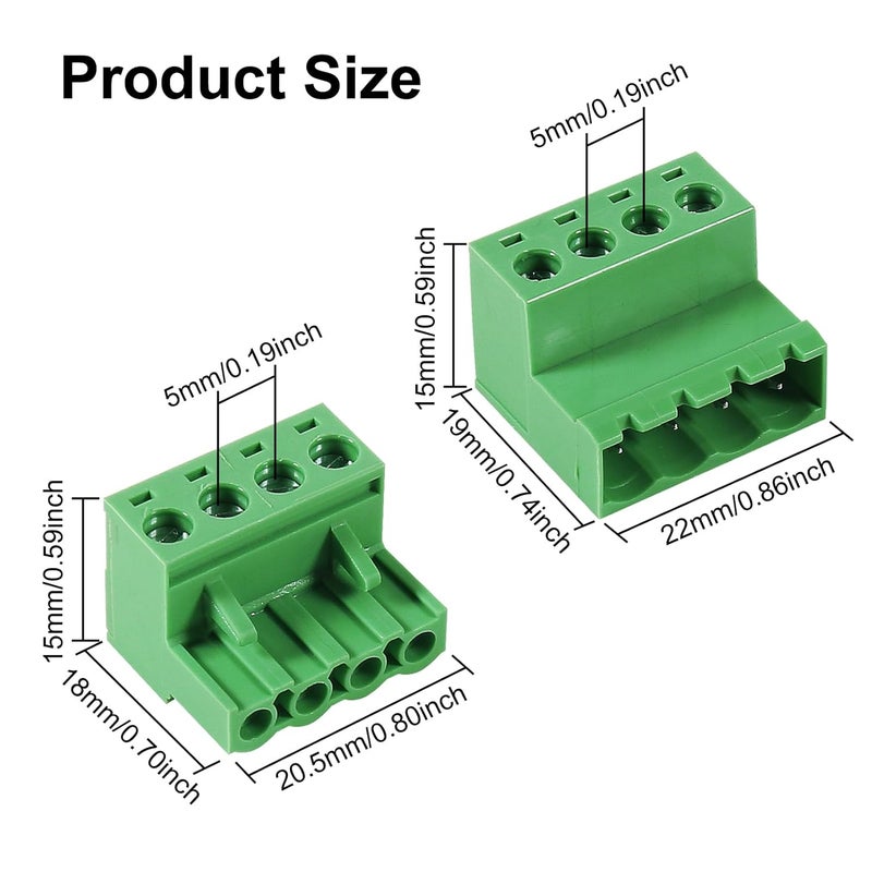 Meimom 10PCS 4 Pin 5.08mm Pitch Pluggable PCB Angle Screw Terminal Block Plug Connector Socket Panel Mount DIY with 10Pcs 4Pin Phoenix Plug - Image 2